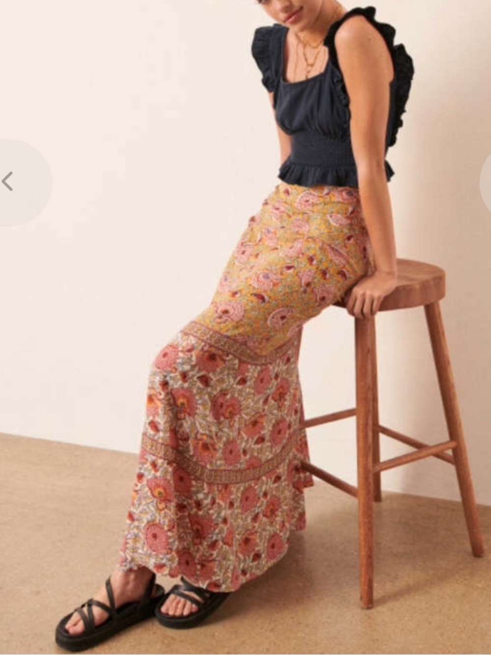 ba&sh Multicolor Floral Panel Maxi Skirt - Pink, Yellow, Cream
